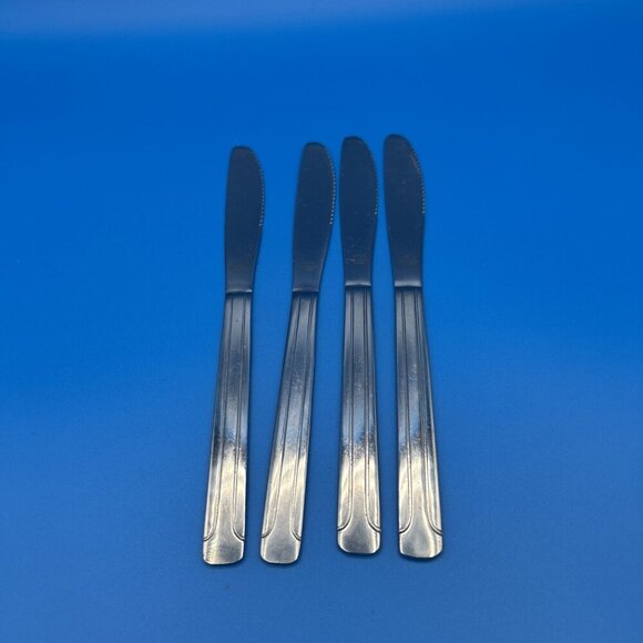 60's Utica MCM Dinner Knives (4) Geometric Pattern Stainless Flatware - Picture 1 of 3